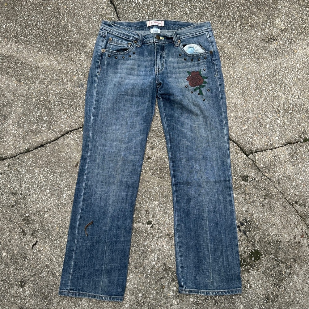Z. Cavaricci Vintage Denim Rose Embroidered Studded Jeans Size 9 Blue